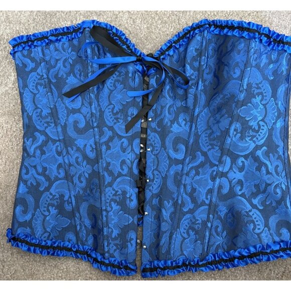 Vintage Other - Blue Lace Corset Bustier Top with Black Satin Ribbon Trim Size XL